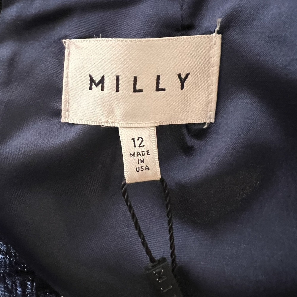 NWT 12 Milly Metallic Fit Flare Dress Sleeveless Textured Shimmer Party Wool - Picture 13 of 14